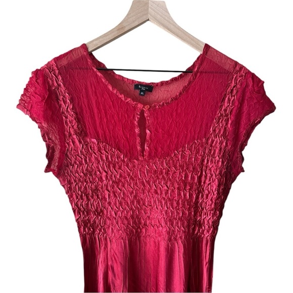 Komarov Crinkle Illusion Neckline A-Line Satin Cocktail Dress - Red - Size XL - Picture 2 of 8